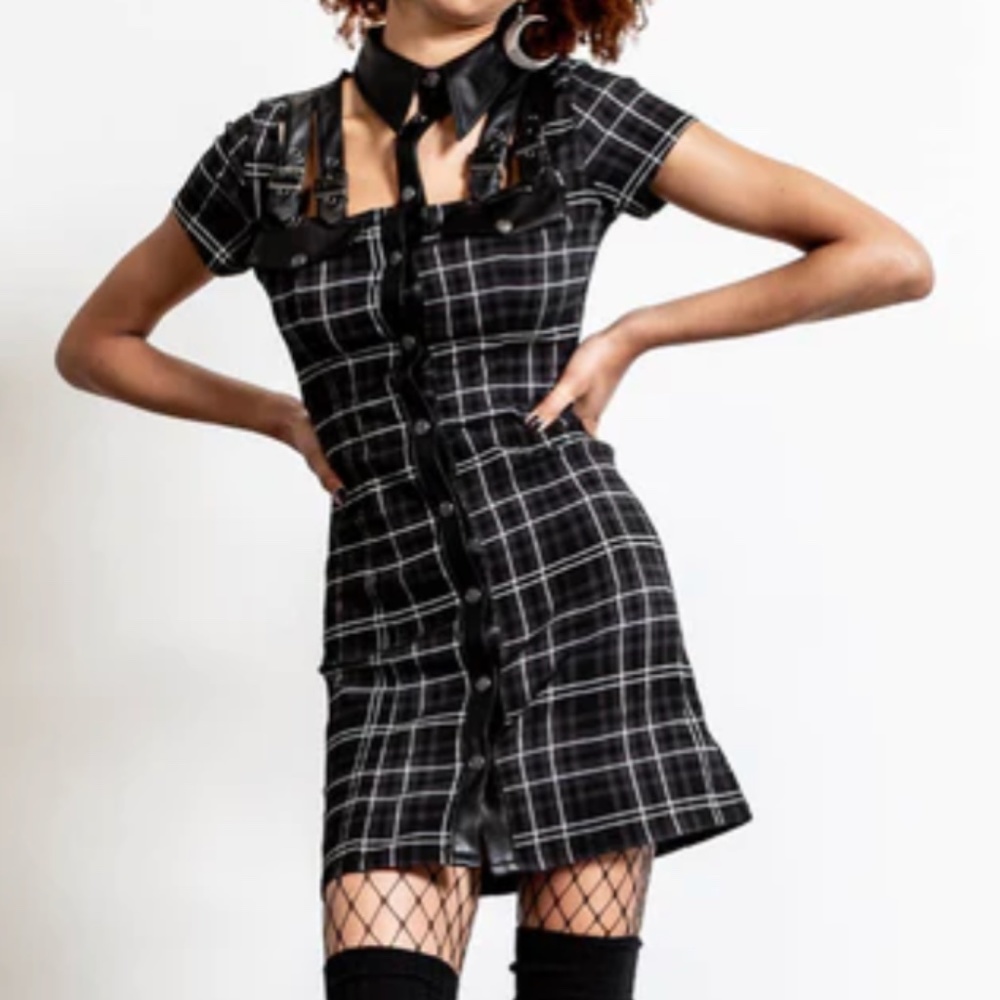 Killstar All Attitude Ash Tartan Plaid Cut Out Punk Dress XXL NWT